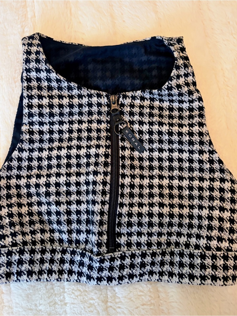KORAL Black & White Houndstooth Zip-Front work out top